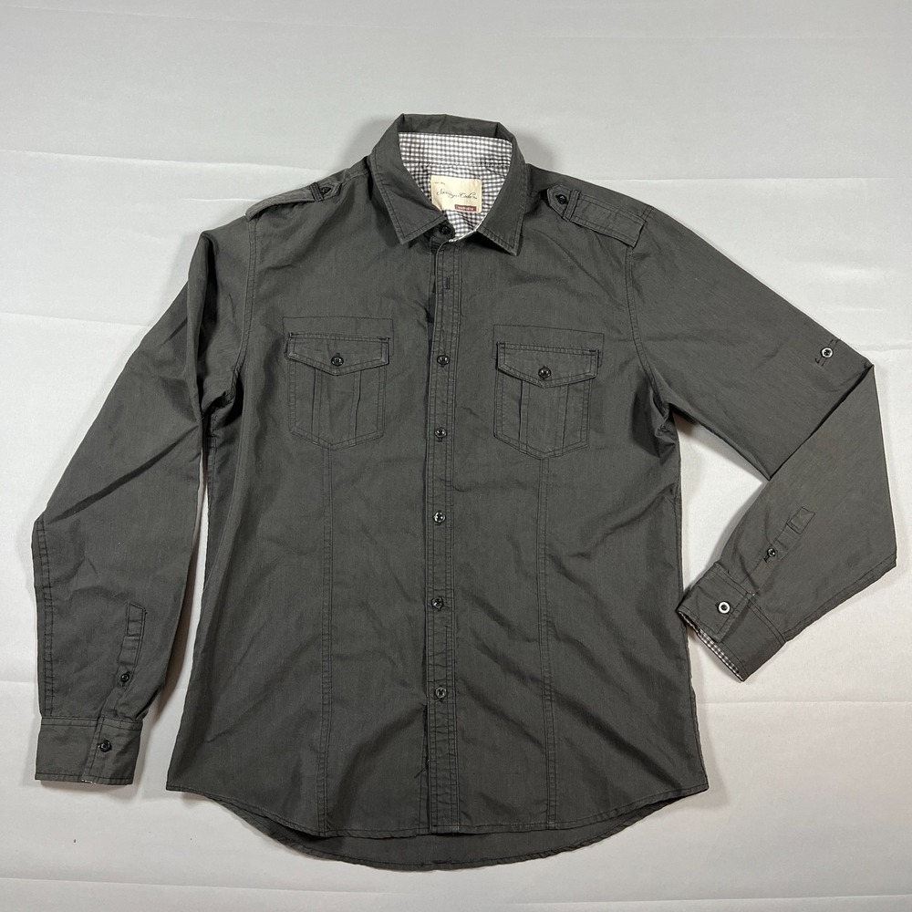 Sovereign Code Western Shirt Mens M Charcoal Gray Cotton Flap Pocket Button Up
